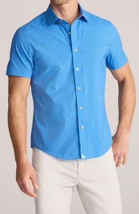UNTUCKit Sailboat Print Short Sleeve Performance Button-Up Shirt in Blue at Nordstrom, Size Xx-Large