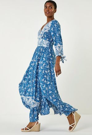 Roman Paisley Print Frill Hem Maxi Dress