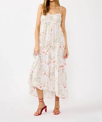 Lovestitch Smocked Ditsy Floral Tiered Maxi Dress In Natural / Lavender