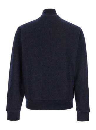 Givenchy Mens Blue High Neck Jacket With Logo Patch Virgin Wool Coat