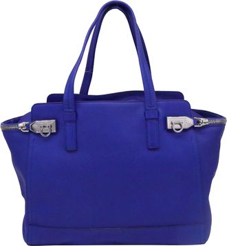 Ferragamo Large Verve Tote Bag in Blue Leather