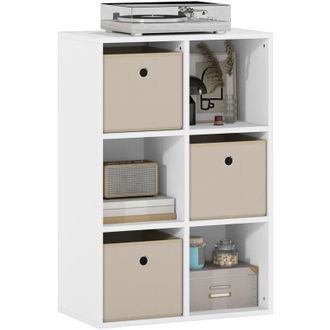 HOMCOM Homcom Estanter&iacute;a Cubo Moderna, Horizontal O Vertical, Con 6 Compartimentos Y 3 Cajones De Tela Para Sal&oacute;n, Estudio, 53,7x30x79,8 Cm, Blanco Y Beige