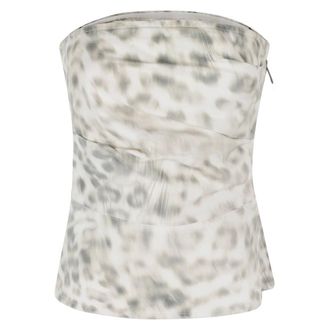 Rotate ROTATE Birger Christensen, Sleeveless Tops, female, White, Size: 2XS Leopard Print Denim Draped Top