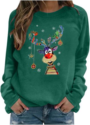 Generic Christmas Jumpers for Women Xmas Funny Ugly Reindeer Pattern Printed Womens Fashion Christmas Jumper 2025 Classic Casual Capless Long Sleeve Tops Wome