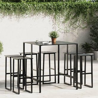 Berkfield Home 7 Piece Garden Bar Set Black Powder-coated Steel