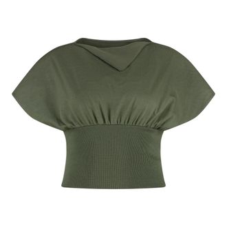Rick Owens Blouses, female, Green, XS, Cotton Gathered Top