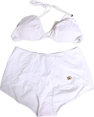 Dolce & Gabbana White Halter Top High Waist Bikini Bottom Womens Swimwear