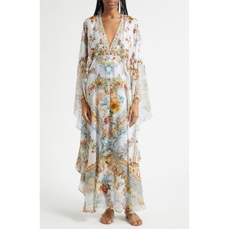 Camilla Seville Sweetheart Long Sleeve Silk Caftan at Nordstrom