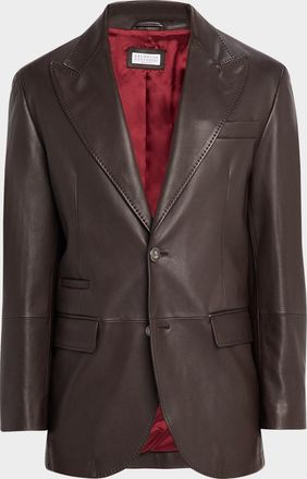 Brunello Cucinelli Mens Matte Calfskin Peak Lapel Blazer
