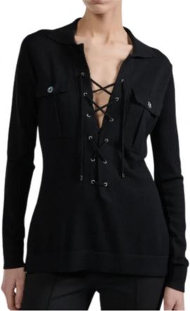 Barbara Bui Saharienne Sweater - Dames - V-hals truien - Zwart - L - Wol - Truien & Vesten