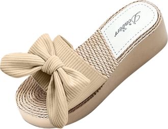 Generic Womens Mules with Heel - Wedge Heel Slippers Slides with Bows Wedge Sandals Peep Toe Pumps Summer Shoes Platform Sandals Slippers Beach Shoes Slippers