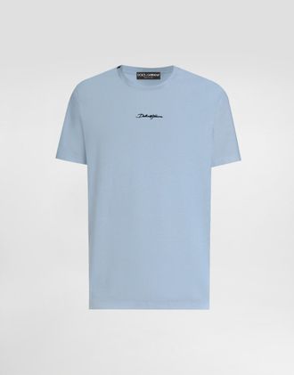 Dolce & Gabbana Cotton T-shirt With Embroidered Patch - Man T-shirts And Polos Blue 44