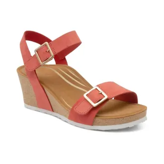 Aetrex Womens Lexa Quarter Strap Wedge Sandal In Coral