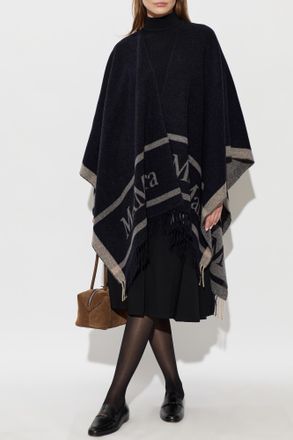 Max Mara Wool Poncho Hilde, Womens, Navy Blue