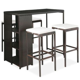 vidaXL Set De Bar Para Jard&iacute;n 5 Pzas Y Cojines Rat&aacute;n Sint&eacute;tico Marr&oacute;n Vidaxl