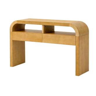 Urban Meuble Consola efecto madera de dise&ntilde;o curvo con 2 cajones 120x35,5 cm