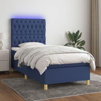 vidaXL Cama Box Spring Colch&oacute;n Y Luces Led Tela Azul 80x200 Cm Vidaxl