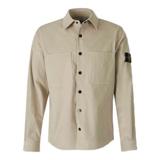 Stone Island Katoenen Micro Corduroy Overshirt - Heren - Overhemden - Beige - Maat: L Katoen
