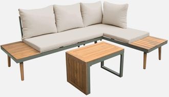 Sweeek Conjunto De Muebles De Jard&iacute;n En Aluminio Y En Madera De Acacia, 4 Plazas