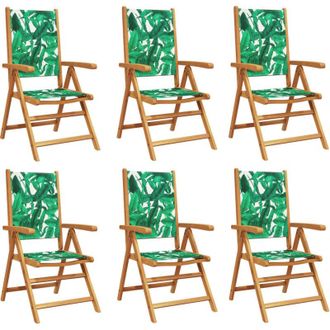 vidaXL Vidaxl - Sillas De Jard&iacute;n Reclinables 6 Uds Madera Maciza Y Tela Verde