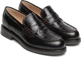 Nero Giardini Croc Embossed Leather Penny Loafer in Chocolate at Nordstrom, Size 36