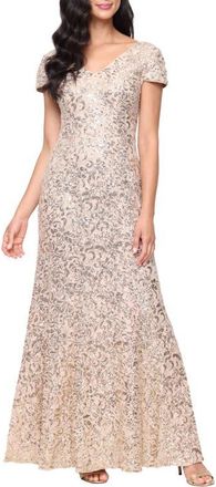 Alex Evenings Sequin Cord Lace A-Line Evening Gown in Gold at Nordstrom, Size 18