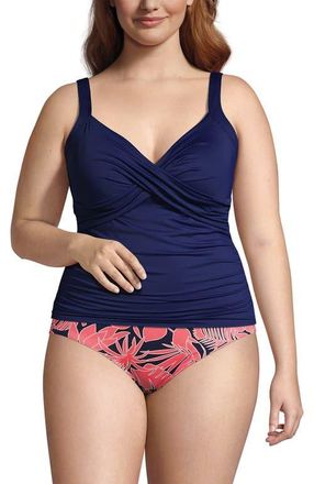 Lands End Plus Size V-Neck Wrap Underwire Tankini Swimsuit Top in Deep Sea Navy at Nordstrom, Size 18W