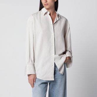 Toteme Oversized Yellow/Sky Blue Striped Shirt in Viscose and Silk