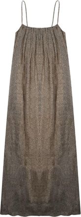 Alysi Neutrals Spaghetti Straps Gathered Ramie Maxi Dress