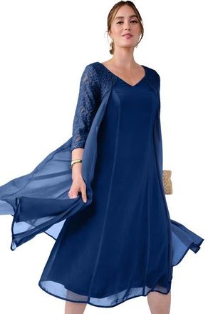 Jessica London A-Line Lace Overlay Dress in Evening Blue at Nordstrom, Size 26