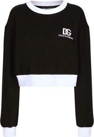 Dolce & Gabbana logo-print cotton-blend sweatshirt - women - Polyamide/Cotton - 48 - Black