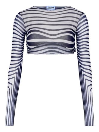 Jean Paul Gaultier long-sleeves morphing-stripes top - White