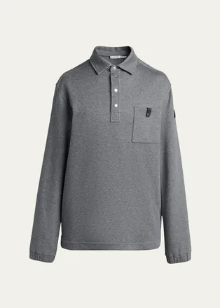 Moncler Mens Leather-Trimmed Polo Sweatshirt