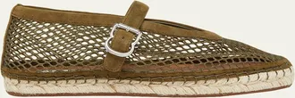 Alaia Fishnet Suede Mary Jane Espadrilles