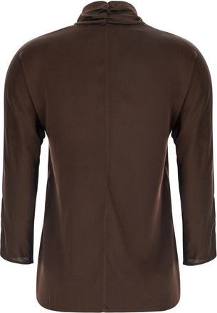 Jucca Womens Top With Bow Neck Brown Silk Blouses Shirt