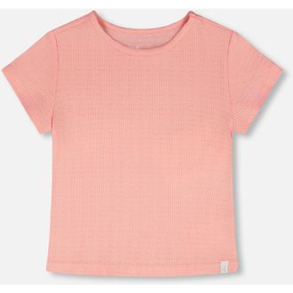 Deux par Deux Relaxed Straight Fit Crinkle Jersey Short Sleeve T-Shirt in Peach Pink at Nordstrom, Size 24M