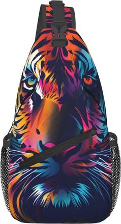 Generic Colorful Tiger Head Chest Bag Adjustable Cross Body Bag Lightweight Backpack For Men Casual Traveling