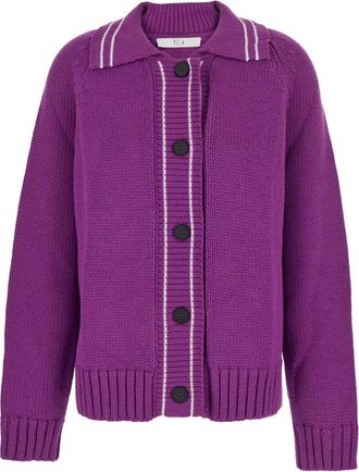 Tela button-fastening long-sleeve cardigan - Purple