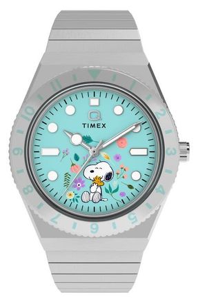 Timex Peanuts x Q Timex 36mm Stainless Steel Expansion Band Watch at Nordstrom