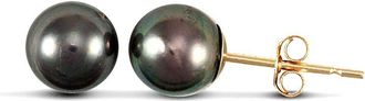 Jewelco London 9ct Gold Black Peacock Akoya Pearl Stud Earrings 6-6.5mm - JES148