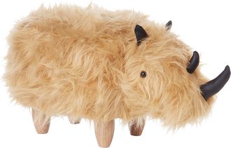 Beliani Puf Animal Taburete Para Ni&ntilde;os Beige De Piel Sint&eacute;tica Patas De Madera Reposapi&eacute;s Woolly