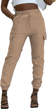 Generic Want Clothing New Womens Cargo Button Pocket Leg Casual Stretch Fit Combat Trousers Cargos Pants Elasticated Cuff Bottoms (UK, Alpha, L, XL, Regular, 