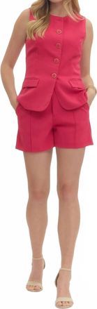 Entro Lisboa Tailored Button Longline Vest In Scarlette Pink