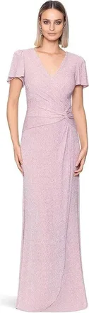 Xscape cape Wrap Dress Women Pink Glitter Twist Front Flutter Sleeve Party APP3012