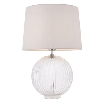 Loops Table Lamp Clear Ribbed Glass & Vintage White Linen 40W E27 Bedside Light