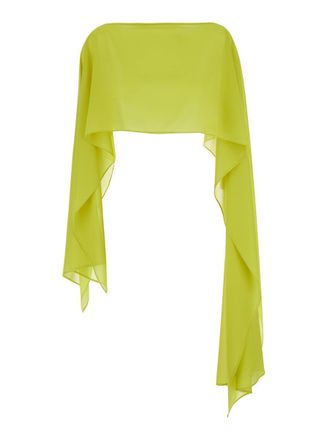 Plaîn Yellow Stole With Boat Neckline In Sheer Fabric Woman