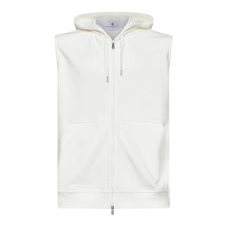 Brunello Cucinelli Brunello Cucinelli, Zip-throughs, male, White, Size: 2XL Techno Cotton French Terry Sleeveless Sweatshirt