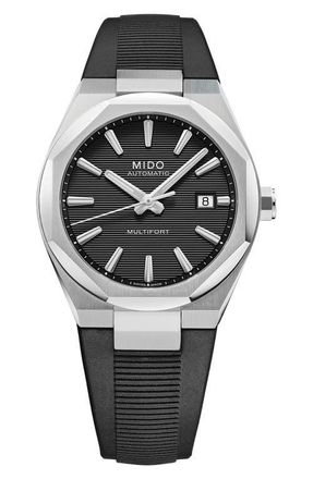 Mido Multifort 8 One Crown Automatic Rubber Strap Watch, 40mm in Black at Nordstrom