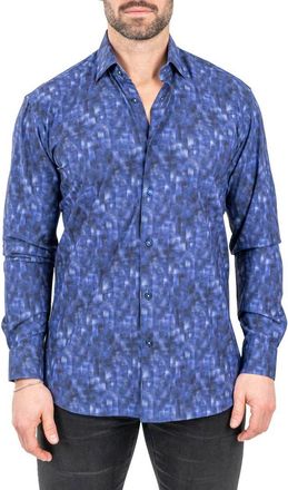 Maceoo Einstein Stretch Pixelated Button-Up Shirt in Purple at Nordstrom, Size 3