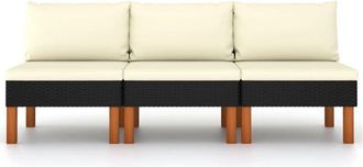 vidaXL Sofás centrales 3 uds ratán sintético y madera de eucalipto Vidaxl